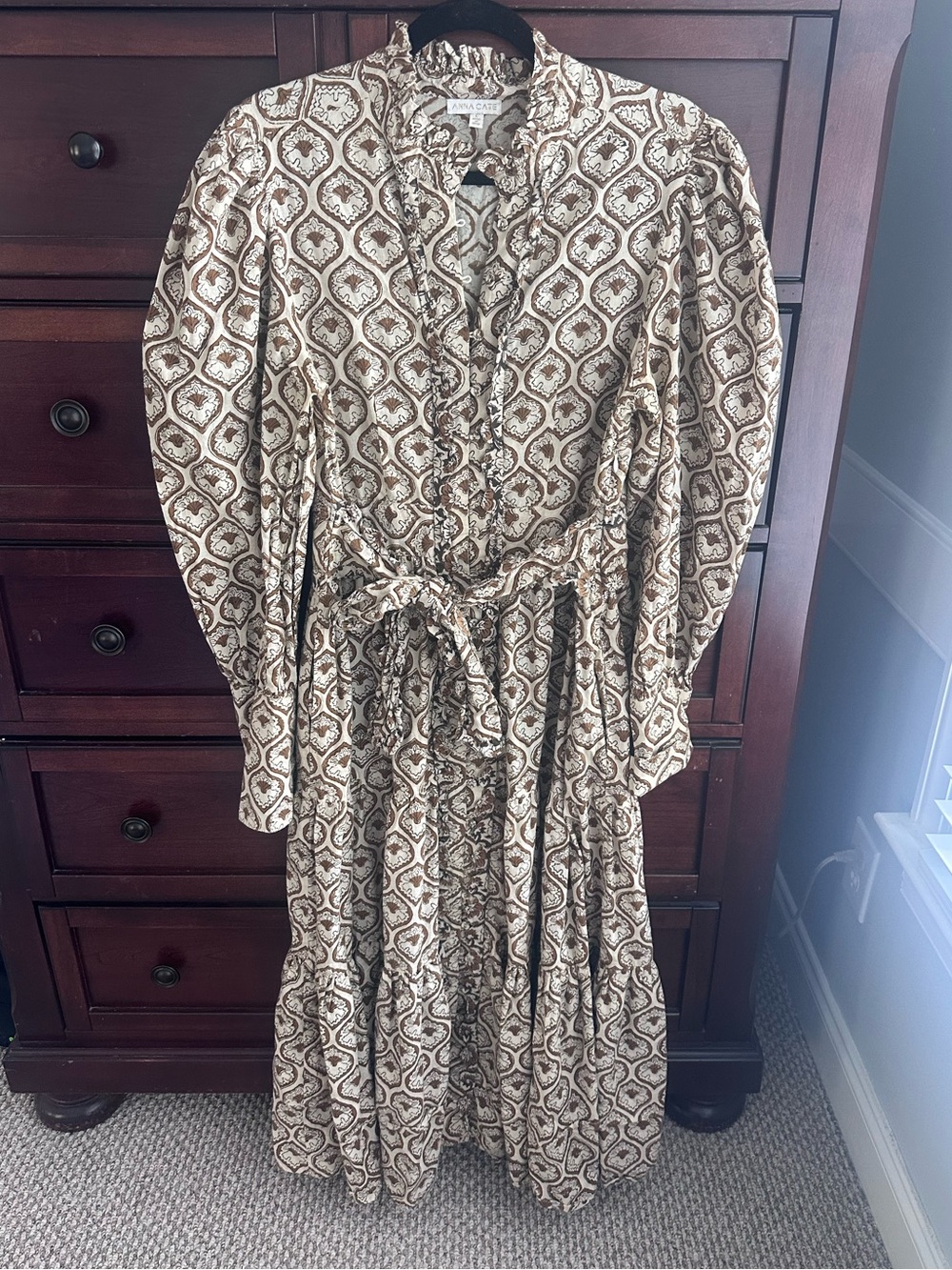 Anna Cate Brown Paisley Midi Dress with Waist Tie